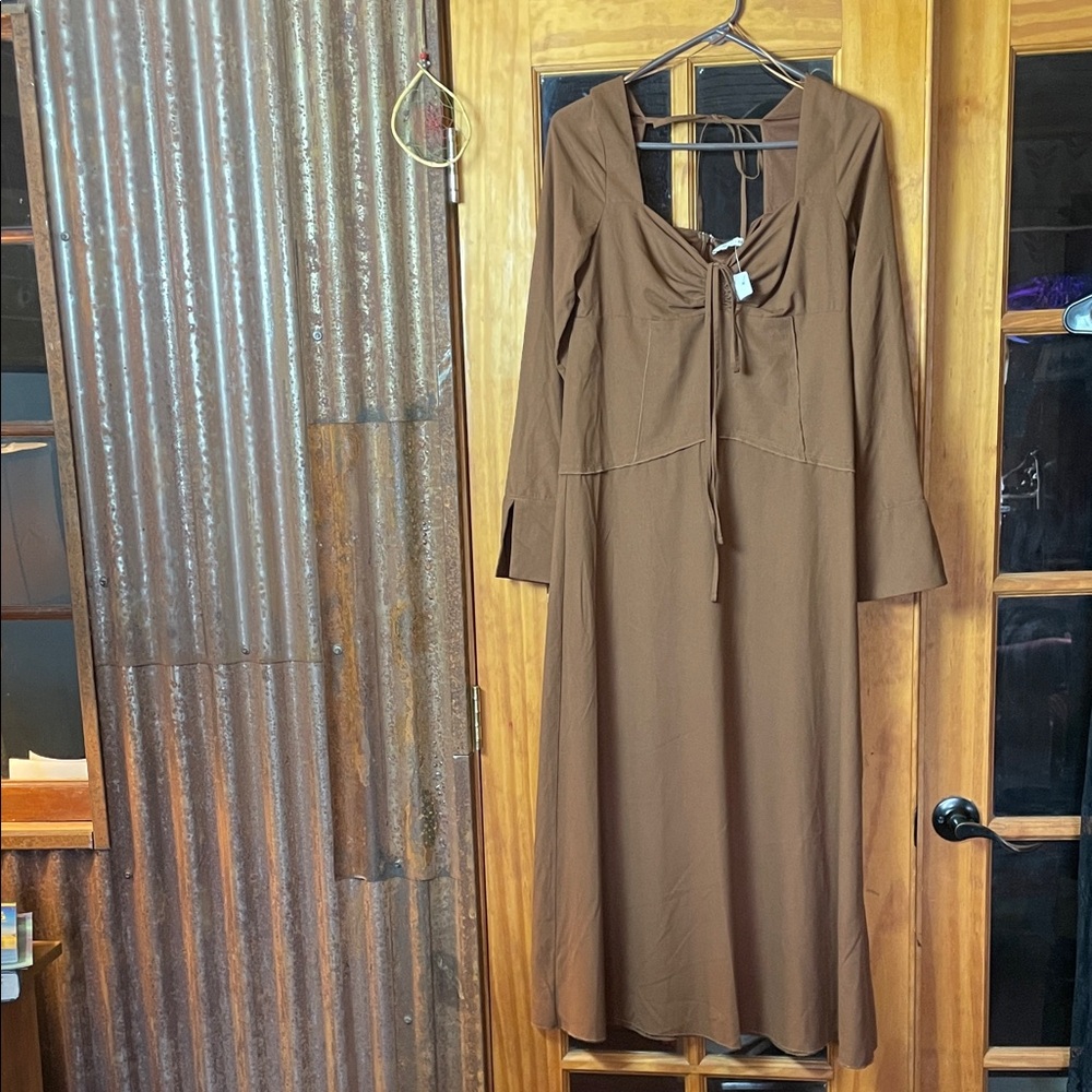 Moon River Chocolate Brown Long Sleeve Dress, Size M-L
